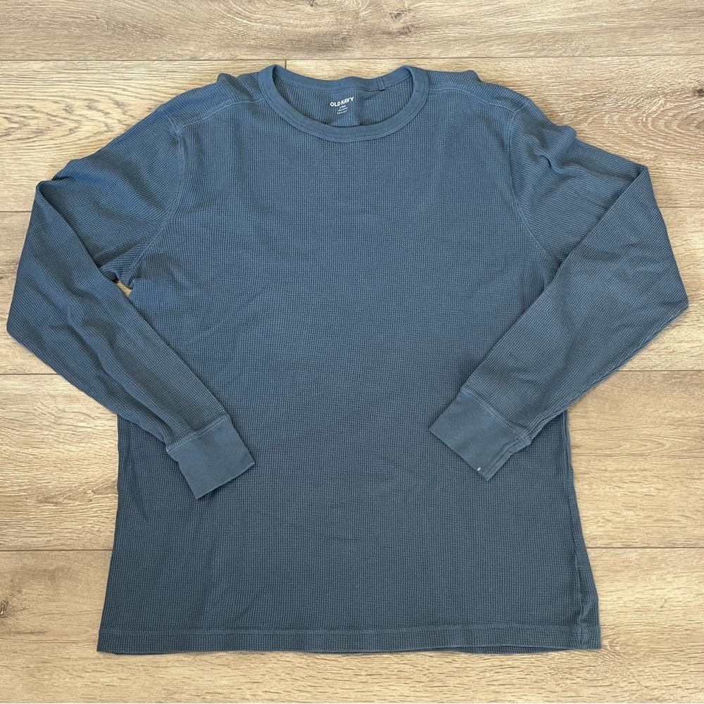 Old Navy Blue Thermal Waffle Knit Long Sleeve Shirt L Tall